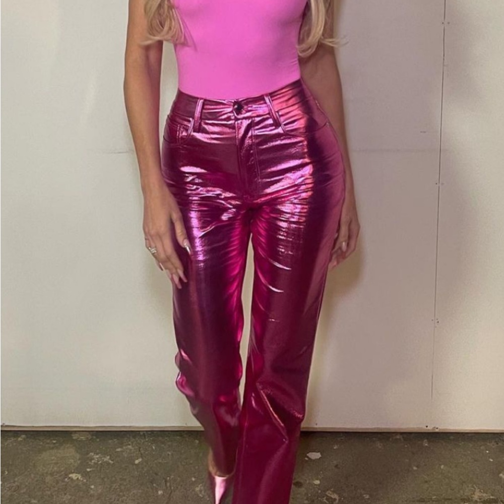 Good American Shimmering Pink Straight Leg Pants
